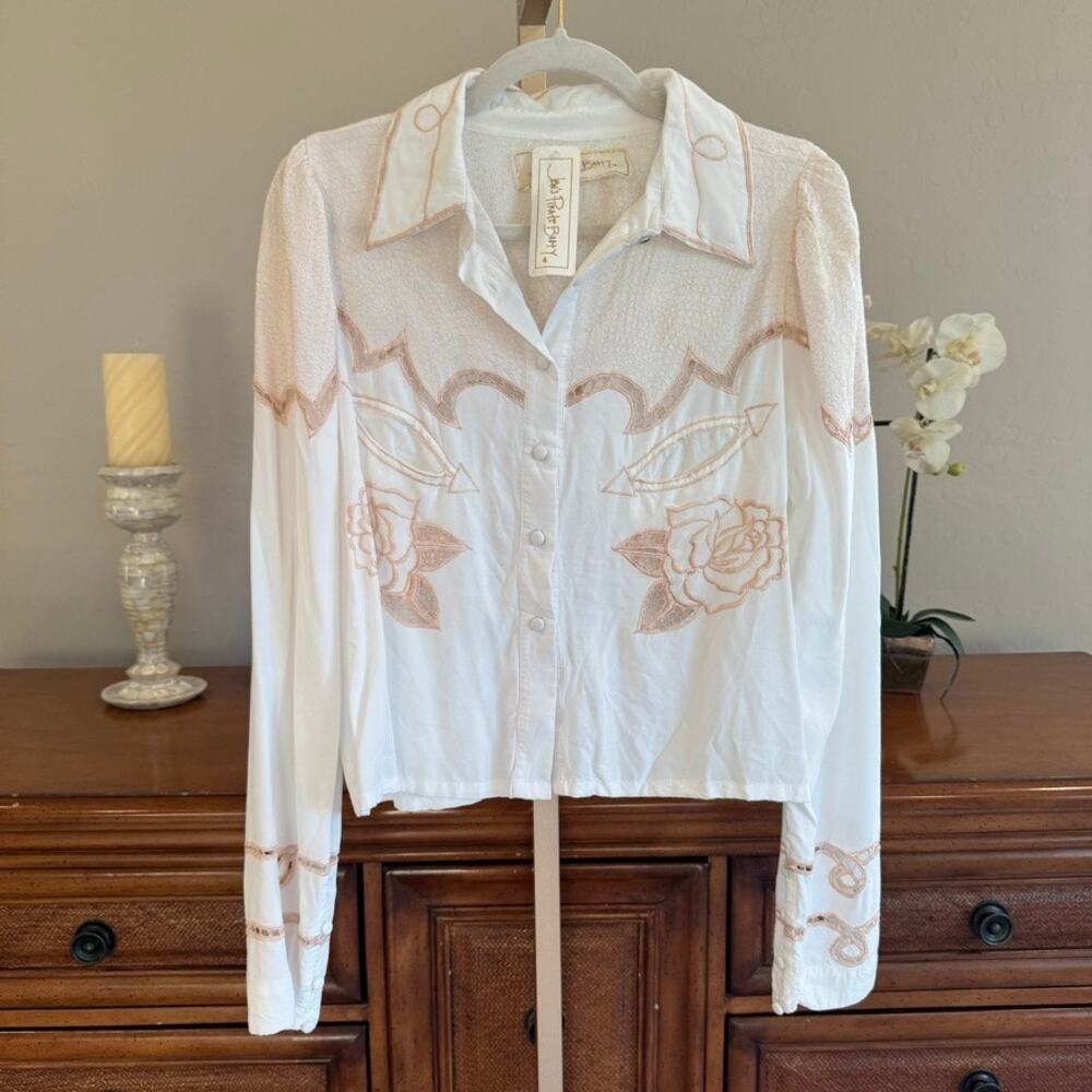 Jen's Pirate Booty Jolene Western Button Down Top Bone White Size M NWT - Picture 2 of 14